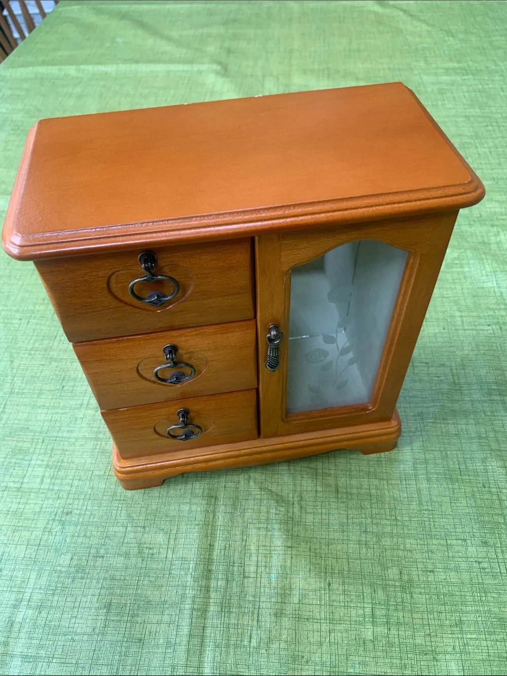 Wood Jewelry Organizer Cabinet with Frosted Glass Door - Brown